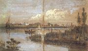 Joseph Mallord William Turner River scene with boats (mk31) oil painting on canvas